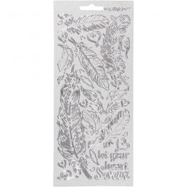 Stickers, veren, vel 10x23 cm, zilver, 1 vel [HOB-170130]