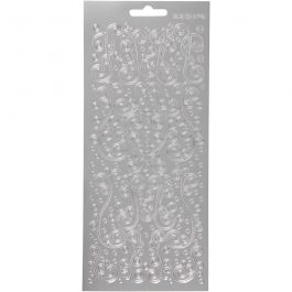 Stickers, swirl, vel 10x23 cm, zilver, 1 vel [HOB-170160]