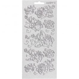 Stickers, rozen, vel 10x23 cm, zilver, 1 vel [HOB-170162]