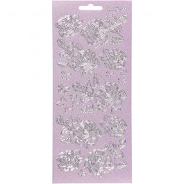Stickers, rozen, vel 10x23 cm, zilver, 1 vel [HOB-170163]