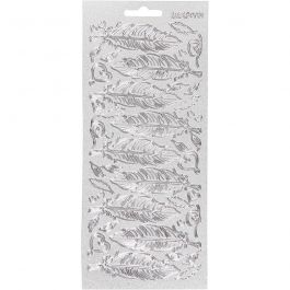Stickers, veren, vel 10x23 cm, zilver, 1 vel [HOB-170191]