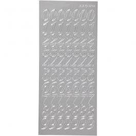 Stickers, cijfers, vel 10x23 cm, zilver, 1 vel [HOB-170223]