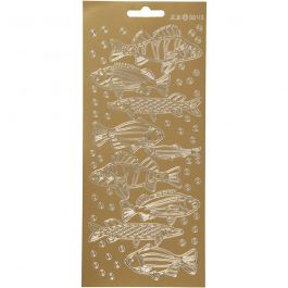 Stickers, vissen, vel 10x23 cm, goud, 1 vel [HOB-170230]
