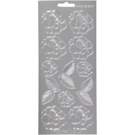 Stickers, rozen, vel 10x23 cm, zilver, 1 vel [HOB-170245]