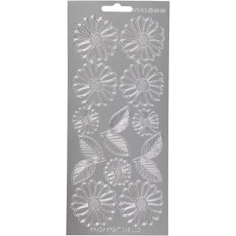 Stickers, margrieten, vel 10x23 cm, zilver, 1 vel [HOB-170247]