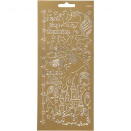 Stickers, unicorn, vel 10x23 cm, goud, 1 vel [HOB-170258]