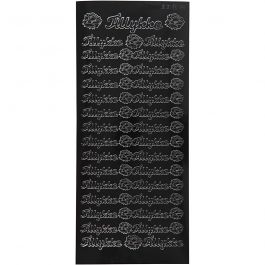 Autocollants, tillykke, feuille 10x23cm, noir, 1 flles [HOB-170270]