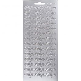 Stickers, tillykke, vel 10x23 cm, zilver, 1 vel [HOB-170272]