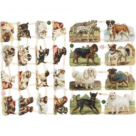 Vintage plaatjes, honden, vel 16,5x23,5 cm, 2 vel/ 1 doos [HOB-19358]