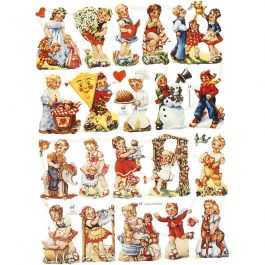 Vintage plaatjes, nostalgische kinderen, vel 16,5x23,5 cm, 2 vel/ 1 doos [HOB-19363]