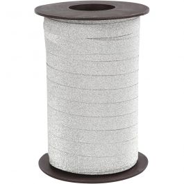Cadeaulint, B: 10 mm, glitter, zilver, 100 m/ 1 doos [HOB-20227]