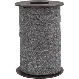 Cadeaulint, B: 10 mm, glitter, zwart, 100 m/ 1 rol [HOB-20229]