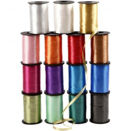 Cadeaulint, B: 10 mm, glossy, diverse kleuren, 15x250 m/ 1 doos [HOB-20230]
