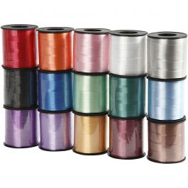 Cadeaulint, B: 10 mm, glossy, diverse kleuren, 15x50 m/ 1 doos [HOB-20231]