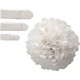 Pompons en papier, d 20+24+30cm, 16 gr, blanc, 3 pièces/ 1 Pq. [HOB-20471]