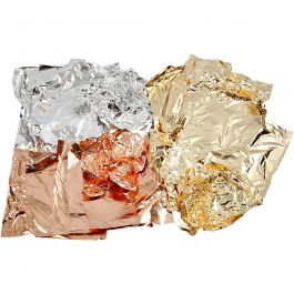 Imitation feuille métal, feuille 16x16cm, copper, or, argent, 3x50 flles/ 1 Pq. [HOB-20477]