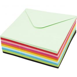 Gekleurde enveloppen, afmeting envelop 16x16 cm, 80 gr, diverse kleuren, 10x10 stuk/ 1 doos [HOB-20525]
