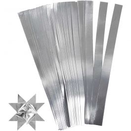 Bandes de papier étoiles, L: 45cm, L: 10 mm, d 4,5cm, argent, 100bandes/ 1 Pq. [HOB-20714]