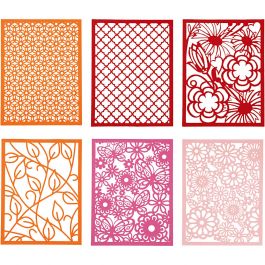 Bloc de papier cartonné avec des motifs façon dentelle, A6, feuille 104x146 mm, 200 gr, orange, rose, rouge, rose, 24 pièces/ 1 Pq. [HOB-21608]