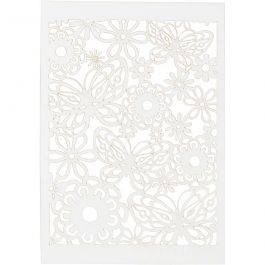 Papier cartonné motif dentelle, feuille 10,5x15 cm, 200 gr, blanc, 10 pièces/ 1 Pq. [HOB-216901]