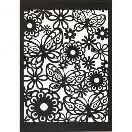 Papier cartonné motif dentelle, feuille 10,5x15 cm, 200 gr, noir, 10 pièces/ 1 Pq. [HOB-216912]