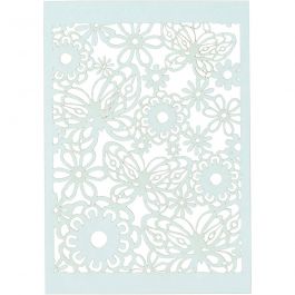 Papier cartonné motif dentelle, feuille 10,5x15 cm, 200 gr, bleu clair, 10 pièces/ 1 Pq. [HOB-216918]
