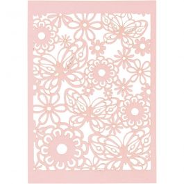 Papier cartonné motif dentelle, feuille 10,5x15 cm, 200 gr, rose clair, 10 pièces/ 1 Pq. [HOB-216919]