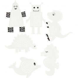 Papier cartonné pour point de croix, animaux/robots, H : 8-13 cm, L : 8-13 cm, blanc, 6x3 pièces/ 1 Pq. [HOB-21951]