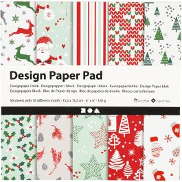 Bloc de papier design, feuille 15,2x15,2cm, 120 gr, vert, rouge, blanc, 50 flles/ 1 Pq. [HOB-225908]