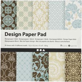 Design papierblok, vel 15,2x15,2 cm, 120 gr, lichtblauw, bruin, 50 vel/ 1 doos [HOB-225914]