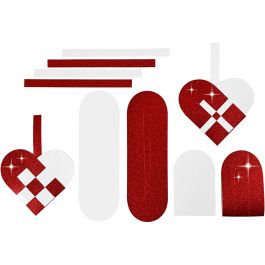 Gevlochten harten, afm 14,5x10 cm, 120+128 gr, rood, wit, 8 set/ 1 doos [HOB-22660]