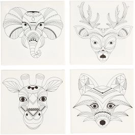 Toile avec impression, animaux, dim. 20x20cm, 280 gr, blanc, 4 pièces/ 1 Pq. [HOB-22777]