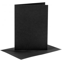 Kaarten en enveloppen, afmeting kaart 10,5x15 cm, afmeting envelop 11,5x16,5 cm, 110+230 gr, zwart, 6 set/ 1 doos [HOB-23020]