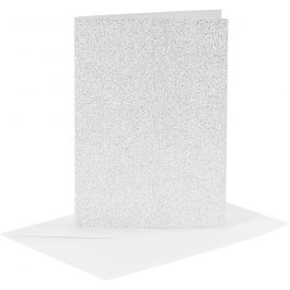 Kaarten en enveloppen, afmeting kaart 10,5x15 cm, afmeting envelop 11,5x16,5 cm, glitter, 120+250 gr, zilver, 4 set/ 1 doos [HOB-23024]