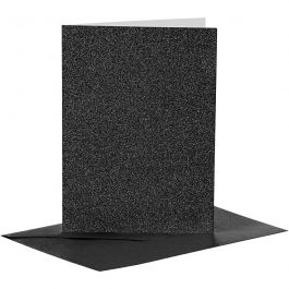 Kaarten en enveloppen, afmeting kaart 10,5x15 cm, afmeting envelop 11,5x16,5 cm, glitter, 110+250 gr, zwart, 4 set/ 1 doos [HOB-23027]