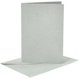 Kaarten en enveloppen, afmeting kaart 10,5x15 cm, afmeting envelop 11,5x16,5 cm, parelmoer, 120+210 gr, zilver, 4 set/ 1 doos [HOB-23031]