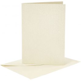 Kaarten en enveloppen, afmeting kaart 10,5x15 cm, afmeting envelop 11,5x16,5 cm, parelmoer, 120+210 gr, off-white, 4 set/ 1 doos [HOB-23032]