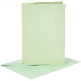 Kaarten en enveloppen, afmeting kaart 10,5x15 cm, afmeting envelop 11,5x16,5 cm, parelmoer, 120+210 gr, lichtgroen, 4 set/ 1 doos [HOB-23033]