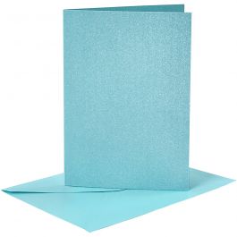 Kaarten en enveloppen, afmeting kaart 10,5x15 cm, afmeting envelop 11,5x16,5 cm, parelmoer, 120+210 gr, blauw, 4 set/ 1 doos [HOB-23034]