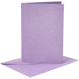 Kaarten en enveloppen, afmeting kaart 10,5x15 cm, afmeting envelop 11,5x16,5 cm, parelmoer, 120+210 gr, paars, 4 set/ 1 doos [HOB-23035]