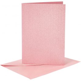 Kaarten en enveloppen, afmeting kaart 10,5x15 cm, afmeting envelop 11,5x16,5 cm, parelmoer, 120+210 gr, roze, 4 set/ 1 doos [HOB-23036]