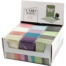 Kaarten en enveloppen, afmeting kaart 10,5x15 cm, afmeting envelop 11,5x16,5 cm, 120+210 gr, diverse kleuren, 12x10 doos/ 1 doos [HOB-23037]