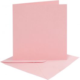 Kaarten en enveloppen, afmeting kaart 15,2x15,2 cm, afmeting envelop 16x16 cm, 220 gr, roze, 4 set/ 1 doos [HOB-230547]