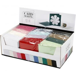 Kaarten en enveloppen, afmeting kaart 15,2x15,2 cm, afmeting envelop 16x16 cm, 230 gr, diverse kleuren, 12x10 doos/ 1 doos [HOB-230553]