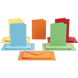 Kaarten en enveloppen, afmeting kaart 10,5x15 cm, afmeting envelop 11,5x16,5 cm, 110+220 gr, diverse kleuren, 50 set/ 1 doos [HOB-23107]