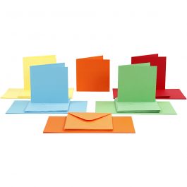 Kaarten en enveloppen, afmeting kaart 15x15 cm, afmeting envelop 16x16 cm, 110+220 gr, diverse kleuren, 50 set/ 1 doos [HOB-23108]