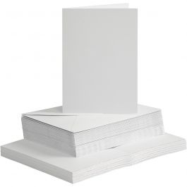 Kaarten en enveloppen, afmeting kaart 10,5x15 cm, afmeting envelop 11,5x16,5 cm, 120+240 gr, wit, 50 set/ 1 doos [HOB-23111]