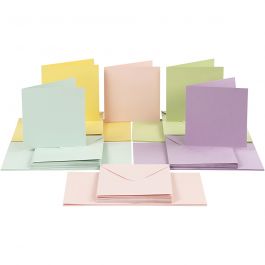 Kaarten en enveloppen, afmeting kaart 15x15 cm, afmeting envelop 16x16 cm, 110+220 gr, pastelkleuren, 50 set/ 1 doos [HOB-23118]