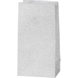 Papieren Zakken, H: 17 cm, afm 6x9 cm, 120 gr, zilver, 8 stuk/ 1 doos [HOB-23137]
