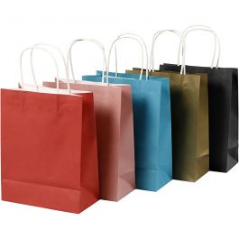 Papieren zakken, H: 23 cm, B: 18x9 cm, 125 gr, diverse kleuren, 10 stuk/ 1 doos [HOB-23399]